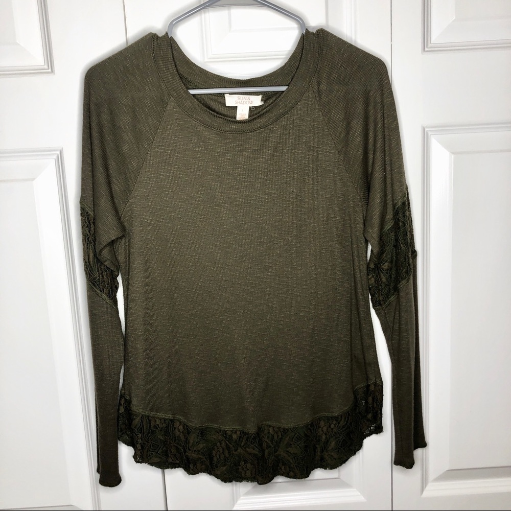 Green Long Sleeve Top With Lace Detailing